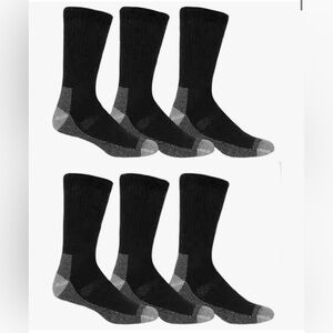 Fruit of the Loom Mens Work Gear Cushioned Black Crew Socks 6 Pairs Sz. 6-12